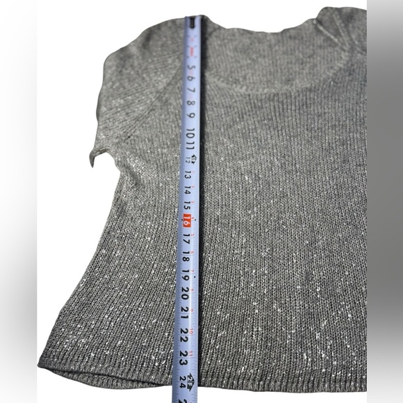 Eileen Fisher XL Linen Blend Scoop‎ Neck Metallic Fleck Gray 3/4 Sleeve Sweater - Picture 8 of 12